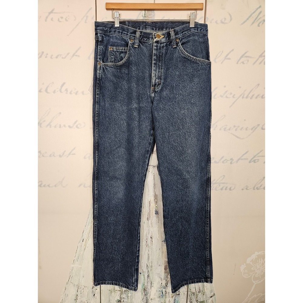 Wrangler Mens Regular Fit Dark Wash Straight Leg Jeans Blue 96501MR 33x32